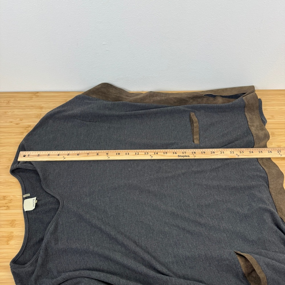Ecru Women's Charcoal Gray Leather Trim Poncho‎ Sweater Size M - Picture 3 of 8